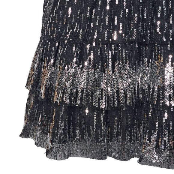 Vintage Roberta Sequin Cocktail Mini Dress Sweetheart Silver Black Size 7/8 - Picture 5 of 11